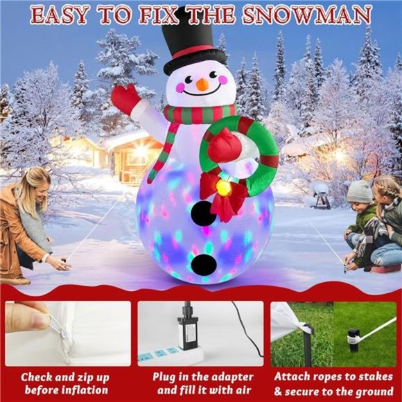 8FT Christmas Inflatable Snowman Holding Garland With Colorful LEDs Lights - Picture 5 of 6
